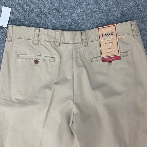 Izod Chino Pants Mens 40 Straw Cotton Chesapeake Twill Antique Wash Flat Front - Picture 9 of 14